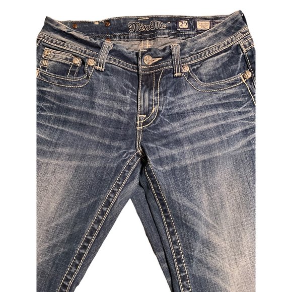 Miss Me Jeans Size 29 JE8013BR Bootcut Silver Tone Buttons Rhinestones, Metal Ac - Picture 2 of 7